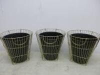 3 x Gold Coloured Waste Paper Baskets with Insert. Size H32cm