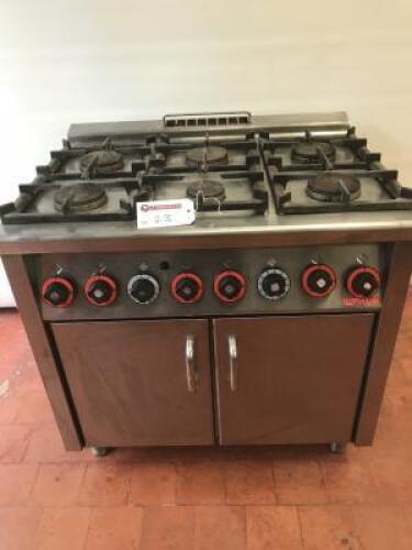 Lotus Commercial Catering 6 Ring Gas Range with 2 Door Oven, Model CFPB6-79G. Size H90cm x D70cm x W90cm.