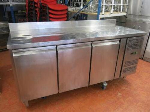 Furnotel 3 Door Refrigerated Counter Top Preparation Unit, Model GN3200TN. Size H90cm x W180cm x D70cm