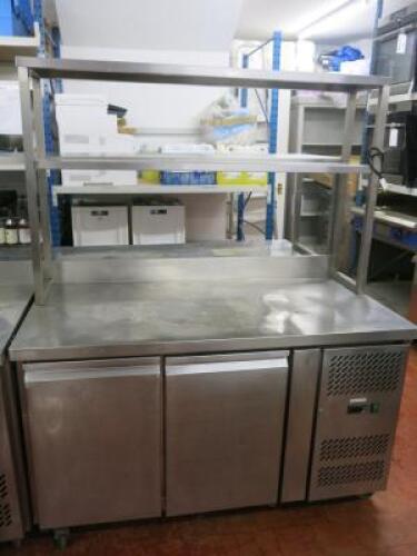 Furnotel 2 Door Mobile Refrigerated Counter Top Preparation Unit with Shelf Over, Model GN2200TN. Size H170cm x W 136cm x D70cm