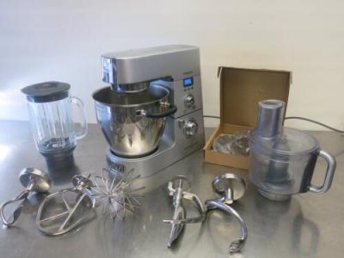 Kenwood Chef/Major Mixer, Model KM080. Comes with 5 x Mixing Attachments, Glass Blender, Food Mixer & 6 x New Boxed Slicing/Grating & Chopping Blades