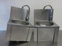 2 x Stainless Steel Sinks with Single Basin & Motion Sensor Taps & 1 x Knee Operated. Size H53cm x W38cm x D36cm