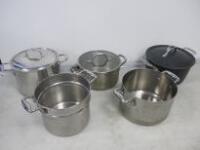 5 x Assorted Sized Pots to Include: 3 x Stock, 1 x Mussel & 1 x Colander