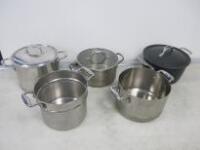 5 x Assorted Sized Pots to Include: 3 x Stock, 1 x Mussel & 1 x Colander