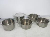 5 x Assorted Sized Stock Pots to Include: 3 x Tefal, 1 x Demeyere & 1 x Lagostini