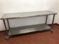 Mobile Stainless Steel Prep Table with Shelf Under. Size H90cm x W200cm x D60cm