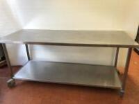 Mobile Stainless Steel Prep Table with Shelf Under. Size H90cm x W200cm x D80cm