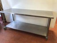 Mobile Stainless Steel Prep Table with Shelf Under. Size H90cm x W200cm x D80cm