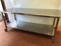 Mobile Stainless Steel Prep Table with Shelf Under. Size H90cm x W200cm x D80cm