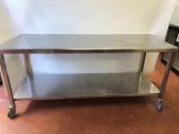 Mobile Stainless Steel Prep Table with Shelf Under. Size H90cm x W200cm x D80cm