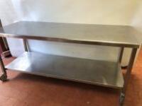 Mobile Stainless Steel Prep Table with Shelf Under. Size H90cm x W200cm x D80cm