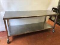 Mobile Stainless Steel Prep Table with Shelf Under. Size H90cm x W200cm x D80cm