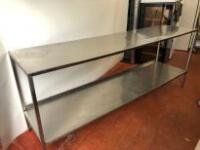 Stainless Steel Prep Table with Shelf Under. Size H91cm x W230cm x D57cm