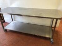 Mobile Stainless Steel Prep Table with Shelf Under. Size H90cm x W200cm x D80cm