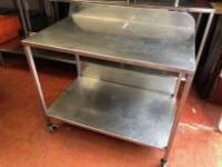 Mobile Stainless Steel Prep Table with Shelf Under & Splash Back. Size H80cm x W96cm x D58cm