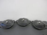 3 x Staub 31cm Cast Iron Wok with Glass Lids