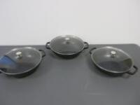 3 x Staub 31cm Cast Iron Wok with Glass Lids