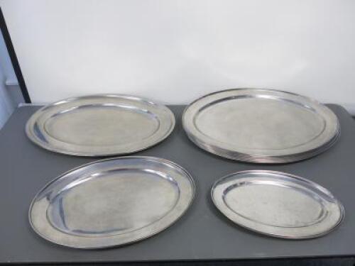18 x Assorted Sized Stainless Steel Oval Serving Platters