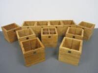 11 x Zwilling Wooden Kitchen Utensil Holders. Size 16cm x 16cm. NOTE: Missing Dividers