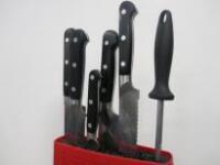 Set of 5 Zwilling Professional Kitchen Knives. Comes with Knife Steel, Knife Sharpener & Bodum Knife Block.