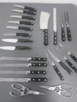 23 x Assorted Items of Kitchen Cookware to Include: Knives, Scissors, Prongs (Brands to Include Zwilling/Sabatier/Kitchen Devils)