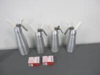 4 x Assorted Sized Whipped Cream Dispensers with 1.5 Boxes of ISI Cream Chargers