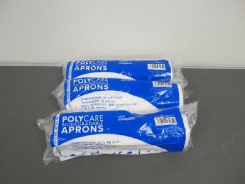 3 x Rolls of 200 Per Roll Polycare Biodegradable Aprons, Colour White
