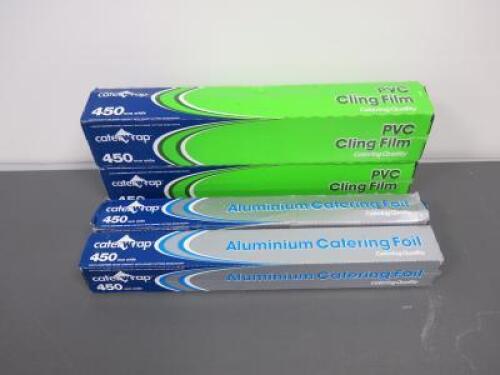6 x Boxes of Caterwrap 450mm Wide PVC Cling Film & 2 Boxes of Caterwrap 450mm Wide Aluminium Catering Foil