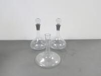 3 x Assorted Sized Wine Decanters. Note: 1 Missing Stopper