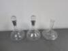 3 x Assorted Sized Wine Decanters. Note: 1 Missing Stopper - 4