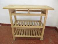 Mobile Wooden Trolley with 2 Shelves Under. Size H90cm x W100cm x D43cm