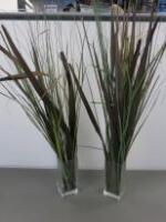 2 x Artificial Grasses/Reeds Plants in Glass Vases