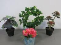 3 x Ikea Artificial Pot Plants & 1 x Peony Artifical Pot Plant (As Pictured/Viewed). Size H Range 16-40cm