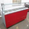 New/Unused (Manufactured July 2017) TFSE Products Ltd, Café Counter Heated Wet Well Bain Marie Servery. Model SM1750-740BM.Quartz Heat Lit Gantry with Toughened Glass Screen Top, Front & Sides. Stainless Steel Construction with Red Laminate Fascia. Size H - 10