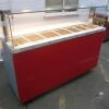 New/Unused (Manufactured July 2017) TFSE Products Ltd, Café Counter Heated Wet Well Bain Marie Servery. Model SM1750-740BM.Quartz Heat Lit Gantry with Toughened Glass Screen Top, Front & Sides. Stainless Steel Construction with Red Laminate Fascia. Size H