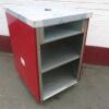 New/Unused (Manufactured July 2017) TFSE Products Ltd, Matching In line Module for Continuous Counter Arrangement. See Lot 10/11/12. Aperture for Cash Till or Coffee Knock Box & 2 Shelves. Stainless Steel Construction with Red Laminate Fascia. Size H100c - 2