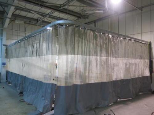 2 x Large PVC Curtains on Rail with See-Through Section. Size H3.1m x D7m x W9m.