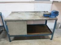 J.A.S.Metal Workbench with with Door, Shelf Under & EMV-6 Engineers Vice. Size H85cm x D75cm x W150cm. Comes with Key.