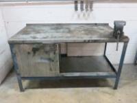 J.A.S.Metal Workbench with Door, Shelf Under & Record 5 Ton Engineers Vice. Size H85cm x D75cm x W150cm.