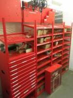 4 x Wurth Supplies Small Parts Storage Bays, Size H190cm x W54cm x D34cm & 1 x Wurth Metal & Perspex Display Cabinet with Key.