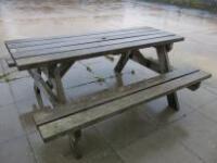 Heavy Wooden Picnic Table, Size H77cm x W183cm x D152cm.