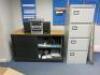 Quantity of Assorted Office Furniture to Include: 1 x Reception Counter, 7 x Wave Desks, 6 x Pedestals, 7 x 4 Drawer Filing Cabinets, 1 x Executive Office Suite, 1 x Book Case & 1 x Nobo Projector Trolley (As Viewed/Pictured). - 4