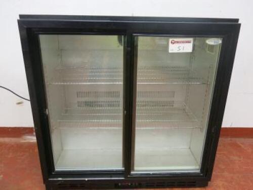 Interlevin 2 Door Back Bar Cooler, Model PO20S . Size H90cm x W90cm x D52cm.