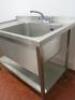 Large Stainless Steel Single Bowl Sink with Shelf Under & Mixer Tap. Size H90cm x W120cm x D70cm. - 4
