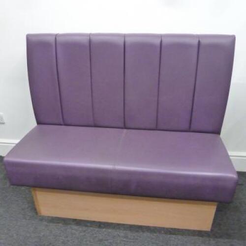 7 x Booth Seats on Wooden Frame and Upholstered in Purple Faux Leather, Size H106cm x D55cm x W120cm & 1 x Bench Seat on Wooden Frame and Upholstered in Purple Faux Leather, Size H92cm x D60cm x W185cm