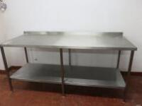 Stainless Steel Prep Table with Splashback & Shelf Under. Size H90cm x W200cm x D80cm.