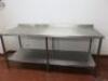 Stainless Steel Prep Table with Splashback & Shelf Under. Size H90cm x W200cm x D80cm.