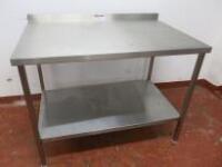 Stainless Steel Prep Table with Splashback & Shelf Under. Size H90cm x W120cm x D80cm.
