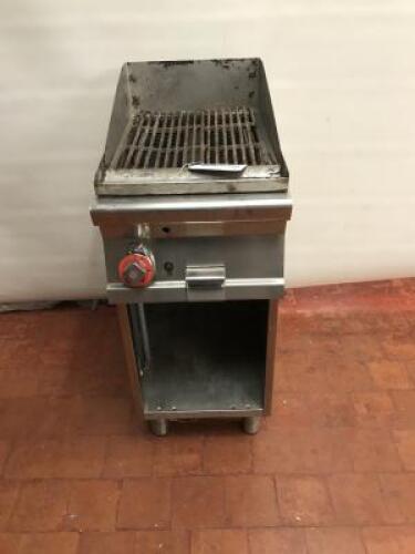 Lotus Commercial Gas Griddle, Model CW-74G With Open Compartment. Size H95cm x D70cm x W40cm. NOTE: Cast iron plate requires replacing (As Viewed).