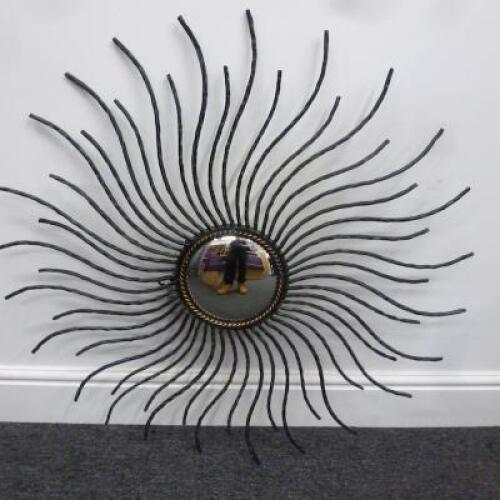 Wall Mounted Convex Round Mirror in Sunburst Style, Size Diameter 95cm